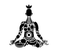 Stickers gravés Yoga végétarien Méditation Mode de vie sain Studio de yoga Fruits et légumes 36x39.9cm Accessoire mural Noir