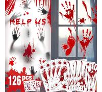 Stickers Halloween Fenetre Decoration Interieur Autocollant Haloween Fenêtre 126 Pièces Sticker Vitre 8 Feuilles Deco avec Fausse Cicatrice Blessure Tatouage Halloween Adulte Voiture