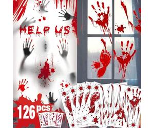 Stickers Halloween Fenetre Decoration Interieur Autocollant Haloween Fenêtre 126 Pièces Sticker Vitre 8 Feuilles Deco avec Fausse Cicatrice Blessure Tatouage Halloween Adulte Voiture