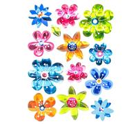 Stickers holographiques fleurs - 13 pièces - de 2 à 5,5 cm - gommettes reflets brillants multicolore vive, nature, printemps, diy scrapbooking