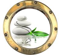 Stickers hublot trompe l'oeil Galets blanc Zen - 8809 (20x20 cm)