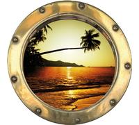 Stickers hublot trompe l'oeil Tropiques couché de soleil - H359 (30x30 cm)