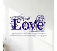 Stickers lettrage Aimez la Bible 1 Corinthiens 13:4-8NIV Patient Bon N'envie Pas Se vante Pas Est orgueilleux. 54.6x91.6cm Étanche Bleu foncé