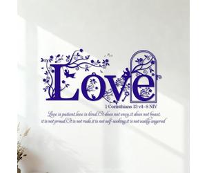 Stickers lettrage Aimez la Bible 1 Corinthiens 13:4-8NIV Patient Bon N'envie Pas Se vante Pas Est orgueilleux. 54.6x91.6cm Étanche Bleu foncé