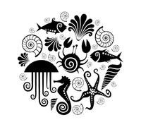 Stickers lettrage Animaux marins Style marin Océan 36x36.8cm Imperméable Noir