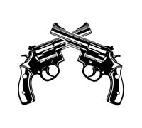 Stickers lettrage Armurerie Arme Revolver Pistolets croisés Homme 34x43.6cm Retirable sans laisser de colle Noir