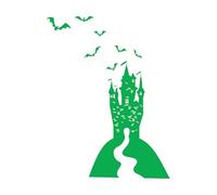 Stickers lettrage Chauves-souris d'Halloween du château de Dracula gothique de dessin animé 34x44.8cm Décoration artistique Vert
