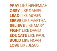 Stickers lettrage citation chrétienne : « aimer comme Jésus » 67.2x76.8cm Plusieurs tailles disponibles Orange