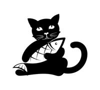 Stickers lettrage Club de pêche aux animaux de compagnie Fisherman Cat And Fish 34x40.9cm N'abîme pas la surface du mur Noir