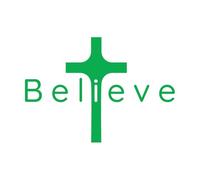 Stickers lettrage Croix chrétienne avec inscription manuscrite « Croire » 68x96.7cm Auto-adhésif Vert