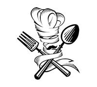 Stickers lettrage Cuillère Fourchette Chef Moustache Chapeau Cuisine Restaurant 51x59cm Fourni avec un kit de film de transfert Noir