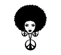Stickers lettrage Hippie Lady Peace Sign sex-appeal Femme Cheveux 34x47.4cm Étanche Noir