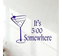 Stickers lettrage L'heure du cocktail ! Il est cinq heures quelque part. Citation de Margarita M. 54.6x75cm Fourni avec un kit de film de transfert Bleu foncé