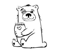 Stickers lettrage Ours drôle avec un animal de la forêt au miel 34x43.2cm Modification et ajout d'informations possibles Noir