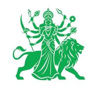 Stickers lettrage Puissante déesse indienne Durga aux multiples bras brandissant des armes, incarnant l'énergie féminine 54.6x55.5cm Auto-adhésif Vert