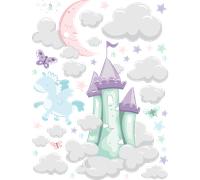 Stickers licorne et son royaume dans le ciel