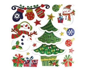 Stickers Métallisés Bonhomme De Neige Sapin 14 Pièces