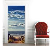 Stickers Mural 3D Poster Autocollant Trompe l'oeil Auto-adhésif Vinyle Affiche De Porte Stickers Photo Chambre Salle De Bain Papier Peint Art Décor 73x205 cm Mer