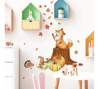 Stickers Mural Action de Grâces D'automne, Stickers Muraux Citrouille et Feuille D'érable en Vinyle Art Mural Décalcomanies Renard,Feuille d'érable,Lapin,Champignon pour le Jour de Thanksgiving