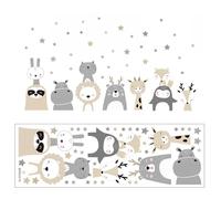 Stickers Mural Animaux de la Jungle Autocollants, Muraux Safari Lapins Hippopotames Girafe Stickers, Muraux Boho Gris Animaux des Bois Décoration Murale Chambre Enfants Bébé Pépinière