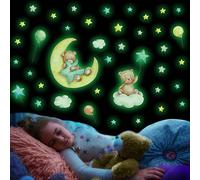 Stickers Mural Ourson Lumineux, Ours Lumineuses Wall Stickers, Fluorescent Autocollant Mural Lune Étoile, Phosphorescentes Stickers Muraux Amovible, Décor Cadeau pour D'enfants Garçons Fille Chambre