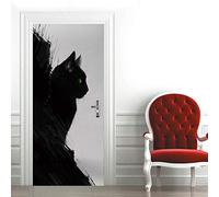 Stickers Mural Porte 3D Poster Autocollant Porte Trompe l'oeil Auto-adhésif Vinyle Affiche De Porte Stickers Photo Chambre Salle De Bain Papier Peint Art Décor 63x205 cm Le chat noir