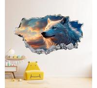 Stickers Muraux 3D Animaux Loups Décoration De La Maison Amovible De Tatouage Mural Nuages Du Coucher De Soleil Dans Le Ciel Décalcomanies Art Pour Bébé Pépinière Fille Garçon Enfants Chambre 75x50cm