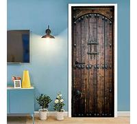 Stickers Muraux 3D Auto-adhésif - Porte en Bois - Papier Peint Decal, Autocollants Amovibles PVC étanche pour Chambre Salon Décoration 77 x 200 cm
