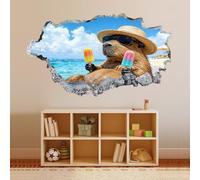 Stickers Muraux 3D Crème Glacée Capybar Décoration De La Maison Amovible De Tatouage Mural Paysages De Station Balnéaire Décalcomanies Art Pour Bébé Pépinière Fille Garçon Enfants Chambre 120x80cm