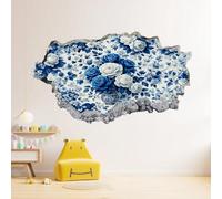 Stickers Muraux 3D Fleurs Bleues Décoration De La Maison Amovible De Tatouage Mural Vase Décalcomanies Art Pour Bébé Pépinière Fille Garçon Enfants Chambre 75x50cm