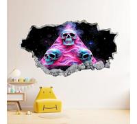 Stickers Muraux 3D Géométrie Du Crâne Décoration De La Maison Amovible En Vinyle De Tatouage Mural Lignes Colorées Décalcomanies Art Pour Bébé Pépinière Fille Garçon Enfants Chambre 87x58cm