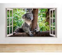 Stickers muraux 3D Koala ours sommeil animaux mignons fenêtre sticker mural 3D Art autocollants vinyle chambre Art affiche 60x90 cm