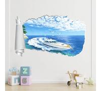 Stickers Muraux 3D Mouette De Paquebot De Croisière Nuage Décoration De La Maison Amovible De Tatouage Mural Vue Sur La Mer Décalcomanies Art Pour Bébé Pépinière Fille Garçon Enfants Chambre 45x72cm