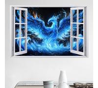 Stickers Muraux 3D Oiseau Phénix Bleu Décoration De La Maison Amovible En Vinyle De Tatouage Mural Art Abstrait Décalcomanies Art Pour Bébé Pépinière Fille Garçon Enfants Chambre 75x50cm