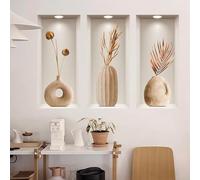 Stickers muraux 3D salon,muraux 3D réalistes de paysages de fenêtres, Décalque mural de vase, Stickers muraux plantes pour la décoration murale de la chambre à coucher