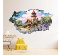 Stickers Muraux 3D Smashed Murales Fleurs Du Château Des Nuages Autocollants De Sol En Vinyle Imperméables Amovibles Paysage Naturel Printanier Pour Chambre Salon Bureau Pépinière Décoration Murale