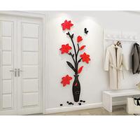 Stickers Muraux 3D Vase Autocollants Fleurs Miroir DIY Carthame Art Sticker Mural Romantique Famille Décoration Mur Autocollant Fond Chambre Décoration Chambre Murale