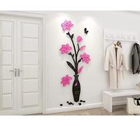 Stickers Muraux 3D Vase Autocollants Fleurs Miroir DIY Carthame Art Sticker Mural Romantique Famille Décoration Mur Autocollant Fond Chambre Décoration Chambre Murale