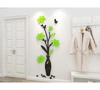 Stickers Muraux 3D Vase Autocollants Fleurs Miroir DIY Carthame Art Sticker Mural Romantique Famille Décoration Mur Autocollant Fond Chambre Décoration Chambre Murale