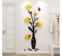 Stickers Muraux 3D Vase Autocollants Fleurs Miroir DIY Carthame Art Sticker Mural Romantique Famille Décoration Mur Autocollant Fond Chambre Décoration Chambre Murale