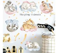 Stickers Muraux Adhésifs Animaux Mignons sur Arbre - Panda, Koala, Loutre, Cerf, Ours, Singe et Nuages