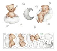 Stickers Muraux Animaux Autocollant Mural Ours Nuages Lune et Étoiles Amovible Art Stickers Ourson Décoration pour Bébé Pépinière Chambre Enfants Salon Murs Portes Salle De Bain Fenêtres (A)