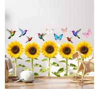 Stickers Muraux Animaux de la Jungle Arbre Fleurs de Cerisier Floral Branche Arbre Oiseaux Autocollants Muraux Décoration Murale Salon Chambre (Tournesol)