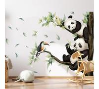 Stickers Muraux Animaux de la Jungle Arbre Fleurs de Cerisier Floral Branche Arbre Oiseaux Autocollants Muraux Décoration Murale Salon Chambre (Panda)