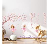 Stickers Muraux Animaux de la Jungle Arbre Fleurs de Cerisier Floral Branche Arbre Oiseaux Autocollants Muraux Décoration Murale Salon Chambre (Ange avec Fleurs de Cerisier)