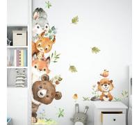 Stickers Muraux Animaux de la Jungle Autocollant Mural Safari Ours Renard Écureuil Lapin Décoration Murale Pour Chambre Enfants Bébé Pépinière Deco Murs Salon Porte Salle De Bain Fenêtres Placards (B)
