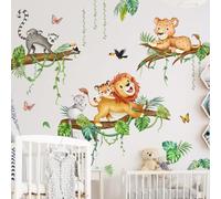 Stickers Muraux Animaux de la Jungle Branche D'arbre, Autocollants Muraux Lion Léopard Singe, Décoration Murale pour Chambre Enfants Salon Salle de Bain