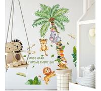 Stickers Muraux Animaux de la Jungle cocotier Autocollant Mural Koala Lion Singe Paresseux Décoration Murale Chambre Enfants