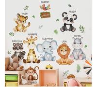 Stickers Muraux - Animaux - Éléphant, Girafe, Panda - 3 Feuilles - Décoration Murale - Pour Enfants