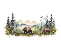 Stickers Muraux Animaux Ours Brun forêt de Rêve, Autocollants Muraux Mural Stickers pour Chambre D'enfant Chambre D'enfant Décoration Murale